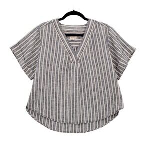 Pilcro Anthropologie Linen Henley Suft Shirt Women's size S Striped Navy